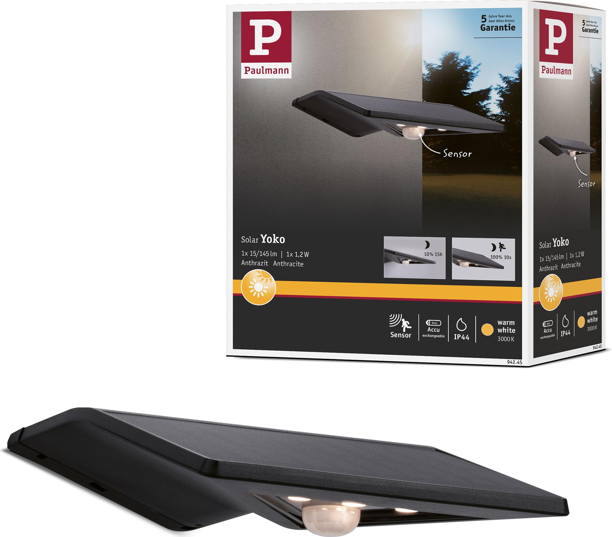 Paulmann Solar LED Hausnummernleuchte Yoko Dämmerungsgesteuerter Bewegungsmelder (IR) 94245
