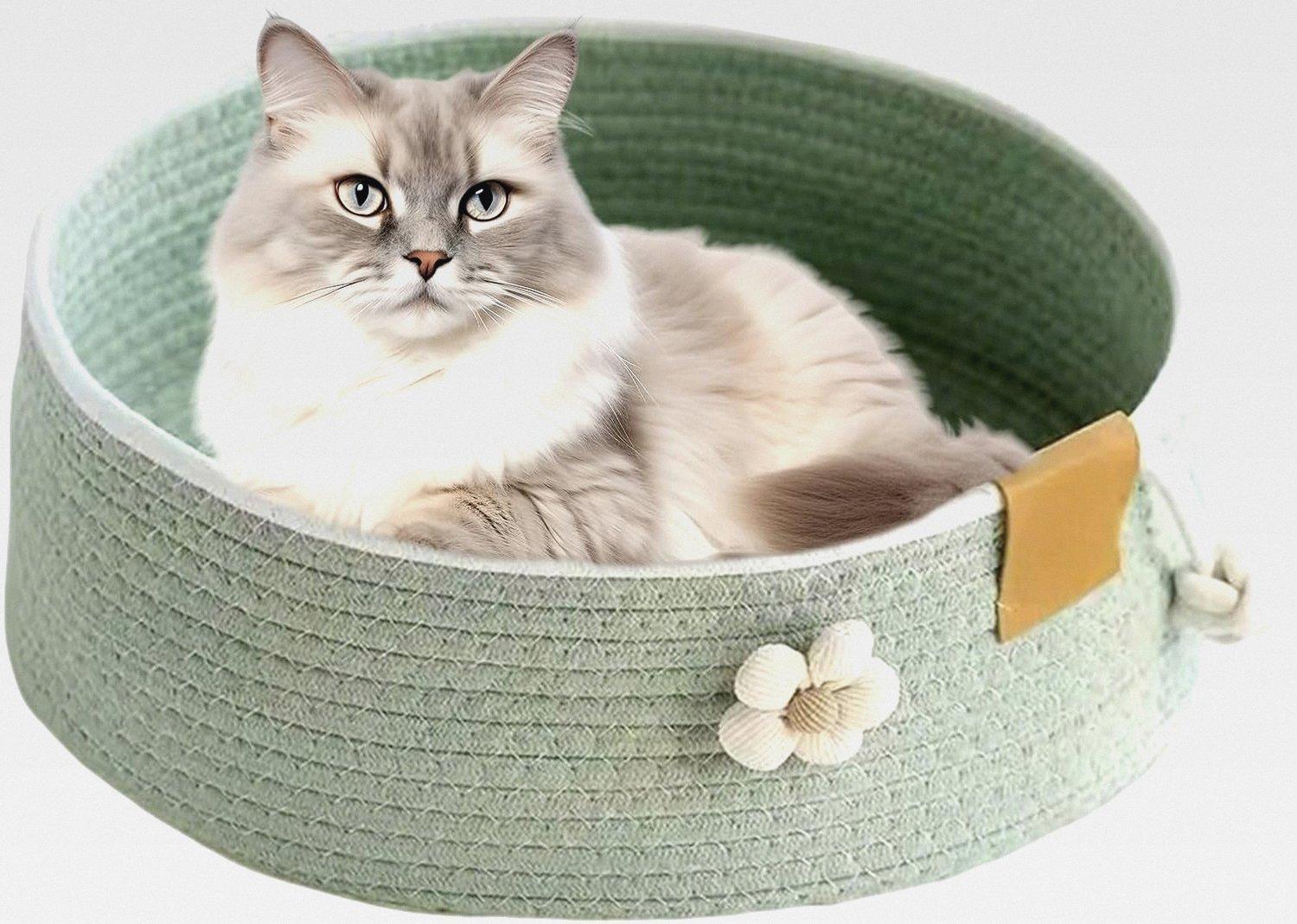 Markenlos Katzenkörbchen - Mittelgroßer Geflochtener Schlafkorb Für Katzen,Beruhigendes Kratzhaus zum Ausruhen Schlafen Winter Sommer Spielen Wohnzimmer Schlafzimmer Büro Fensterbank