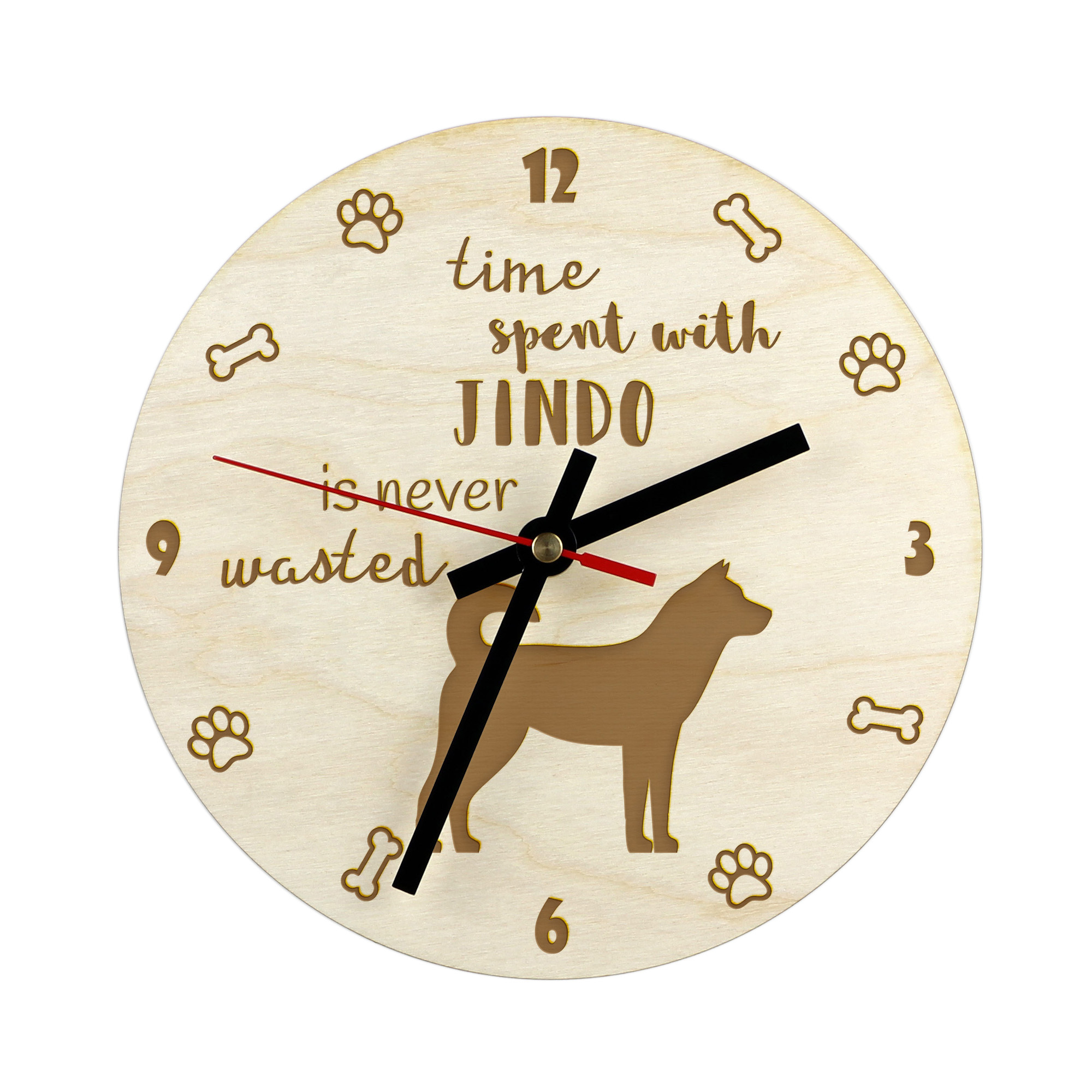 Jindo - hodiny so psom, drevené hodiny s gravírovaním, personalizované hodiny od Art-Dog