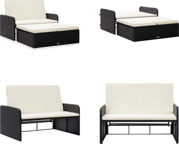 vidaXL 2 ks záhradná obývacia súprava s vankúšmi poly ratan čierna - záhradná súprava - záhradné súpravy - záhradná pohovka - záhradné pohovky