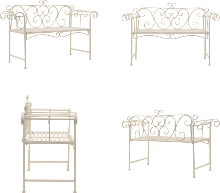 vidaXL Gartenbank 132 cm Metall Antik Weiß - Gartenbank - Gartenbänke - Außenbank - Außenbänke