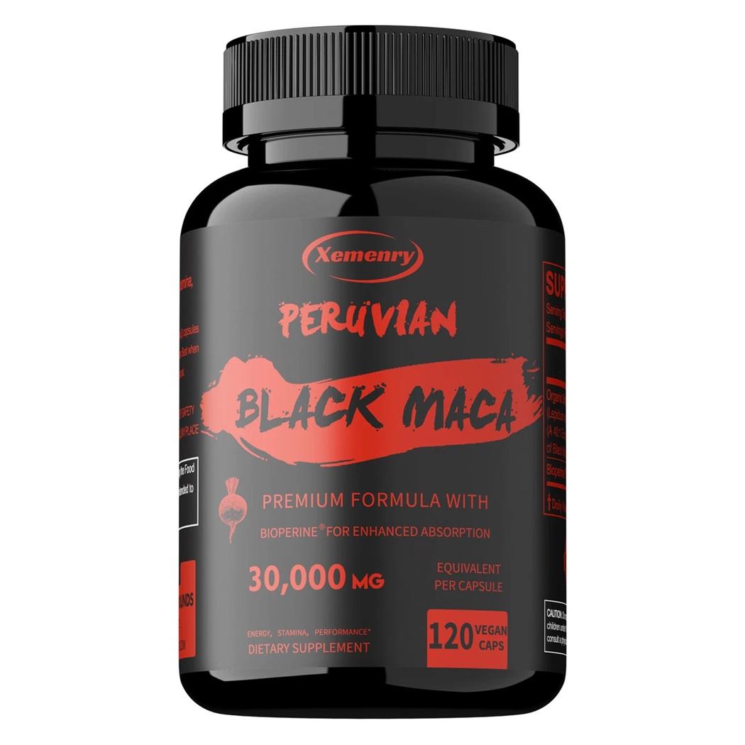 Xemenry Peruvian Black Maca 30000mg (120 Kapseln) Nahrungsergänzungsmittel, Ausdauer, Energie, Kraft, Stärke, Muskeln, Sexuelle Gesundheit, Männergesundheit
