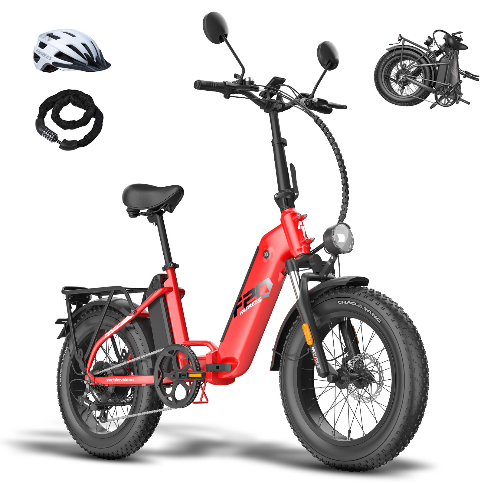 fafrees Motorrad Faltbares 20 Zoll Max 45 km/h 500 W Akku 48 V 24 Ah bis zu 120 - 150 km Wasserdicht IPX4 Motorräder, Rot FF20 Polar