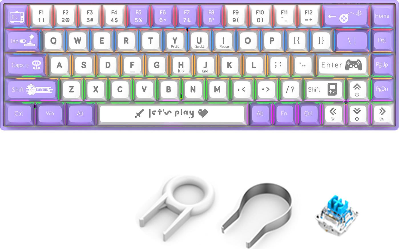 Lixada 68 Tasten Mechanische Tastatur mit LED-Hintergrundbeleuchtung Blauer Schalter Verkabelte Portable Gaming Tastatur Blauer Schalter - Lila Weiß K_2612250152911_251111_47098