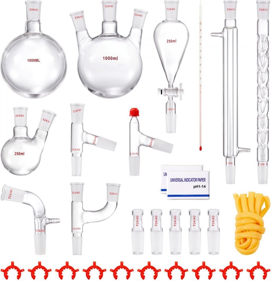 StarTech Labor-Destillationsset - 3,3-Boro-Laborglas-Destillationsset für Ätherische Öle - 1000 ml Destillationsgeräte-Set - 24- und 40-Verbindungen - 29-teiliges Glaswaren-Set SYSZLTJJPWW1IZZ32V0