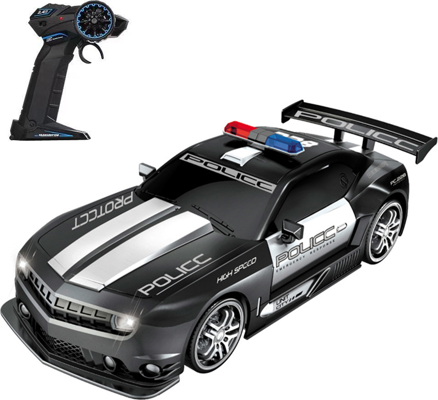 Lixada Ferngesteuertes Driftauto, ferngesteuertes Polizeiauto, grosses ferngesteuertes Auto, 1/12, 2,4 GHz ferngesteuertes Rennauto mit Licht, Kindergeschenk fuer Kinder, Jungen und Maedchen