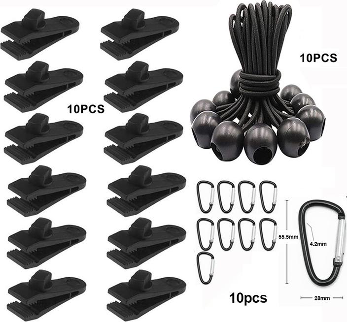 INF Markisenklemmen-Set: 10 Zeltklemmen + 10 elastische Seile + 10 D-Ringe 377101