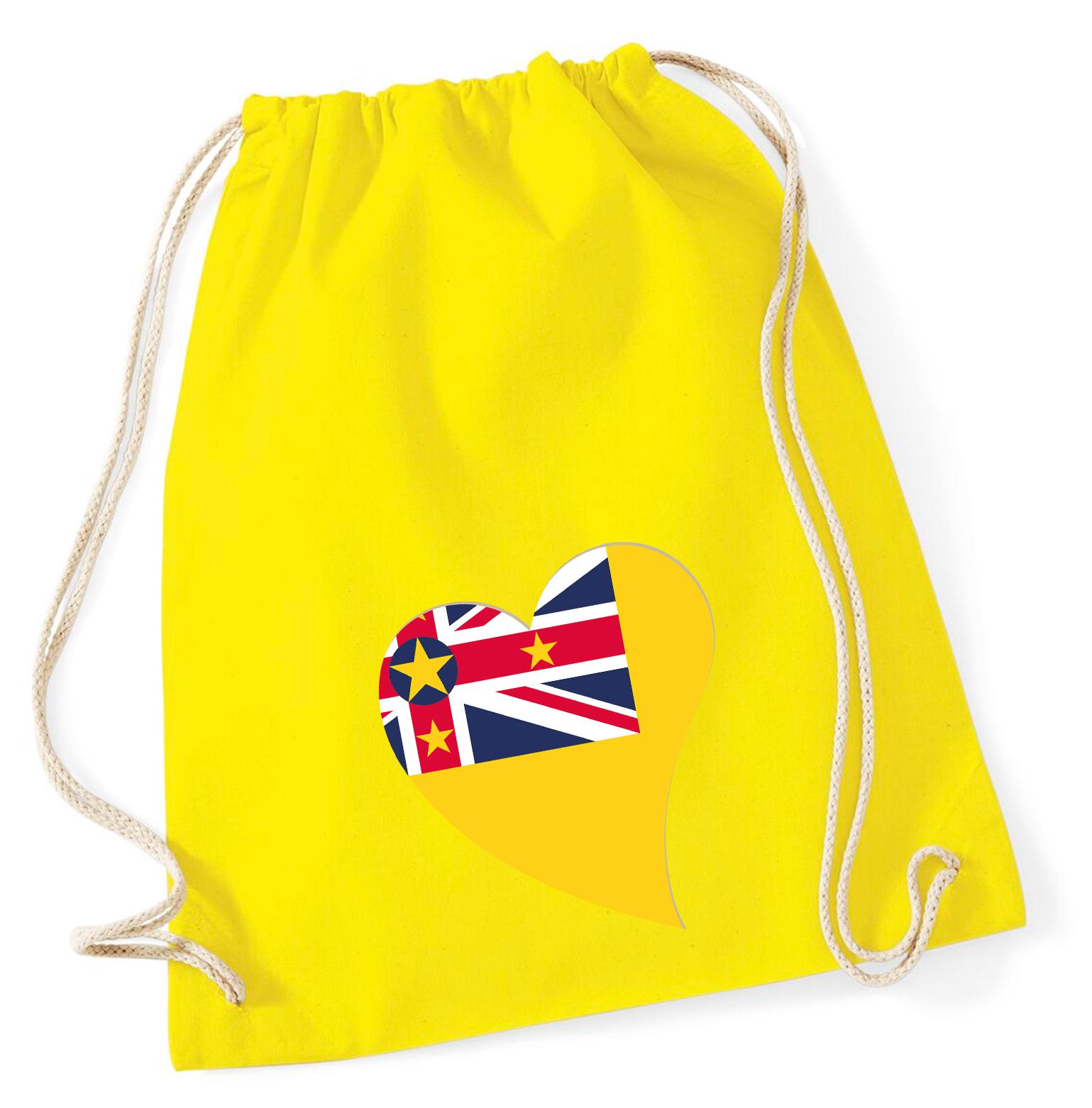 Hellweg Druckerei Huuraa Turnbeutel Niue Flagge Herz 12 Liter Yellow Baumwolle Rucksack Geschenkidee 6911TB-YEL