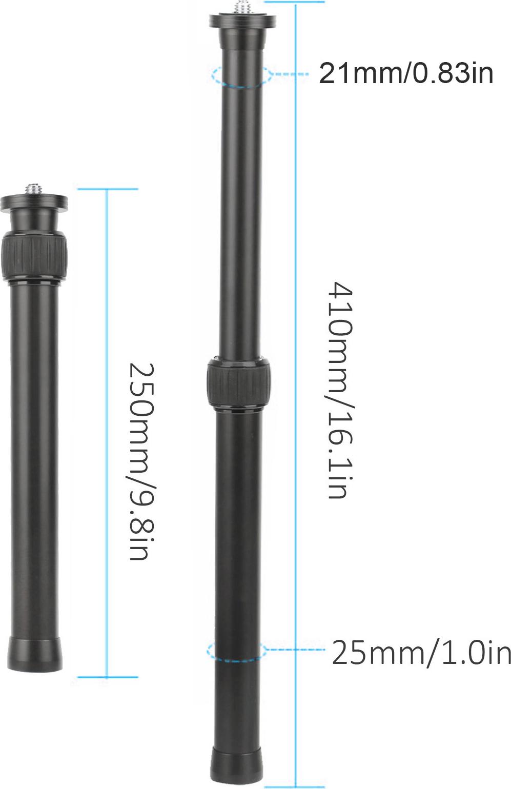 Gistuch 2 Abschnitt Verlängerungsrohr Aluminiumlegierungstativmitte -Erweiterung mit 1/4in 3/8 -Zoll -Schraube