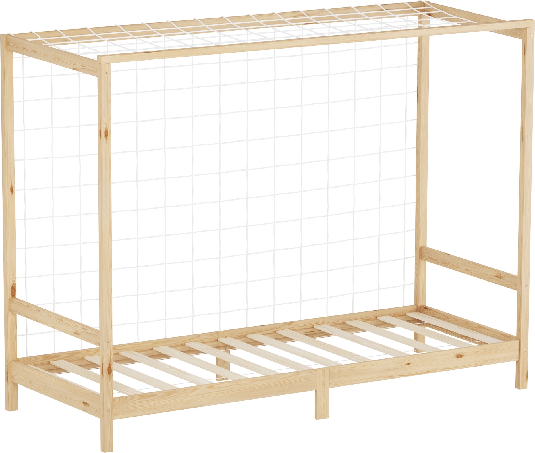 ML-Design Kinderbett Fußballtor 90x200 cm, Natur, Einzelbett für Kinder, Holzbett mit Lattenrost & Tornetz, Jugendbett aus Kiefernholz, Handballtor 490016847