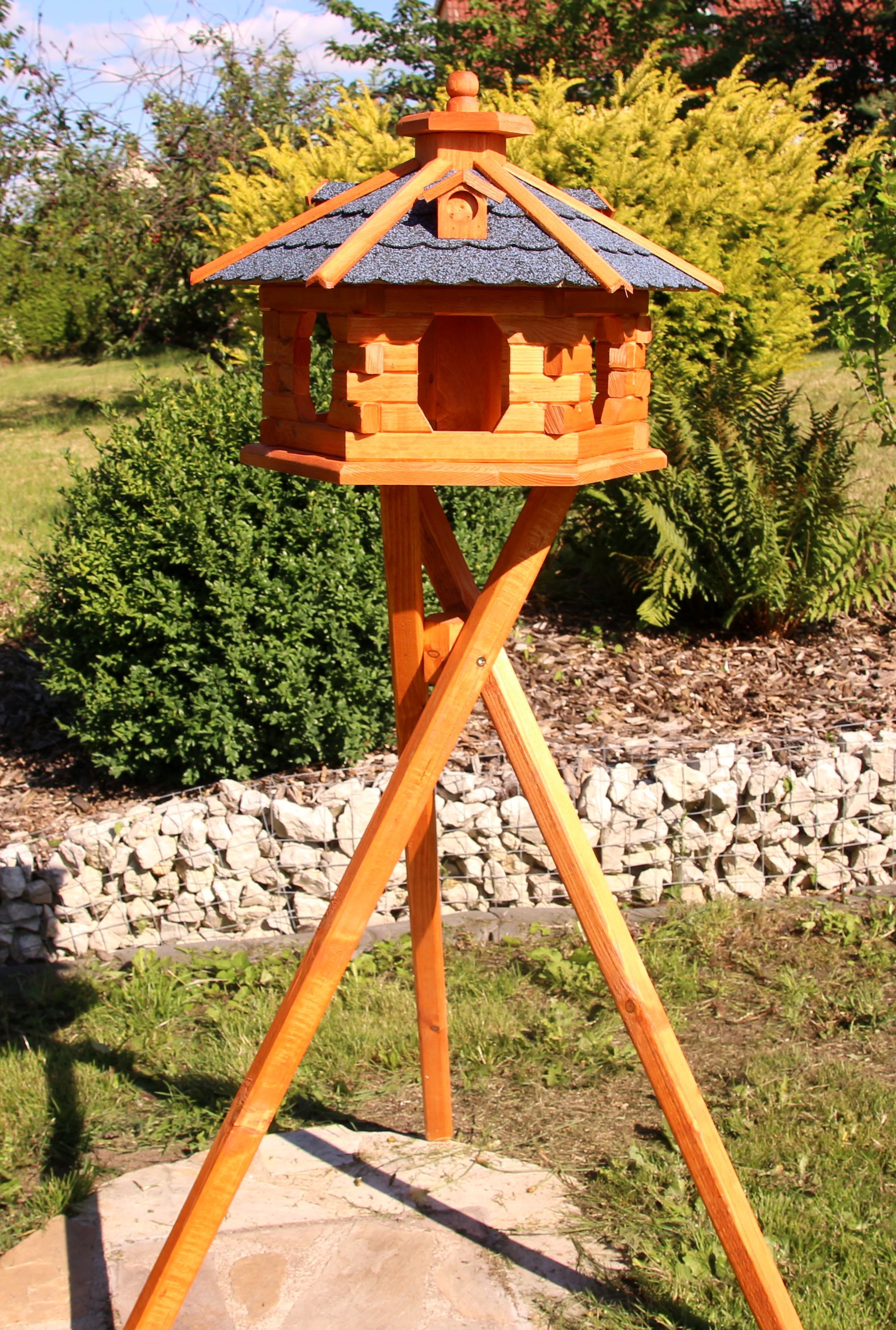 Deko-Shop-Hannusch XXL Luxus Vogelhaus Mit Solarlicht – Holz, 45 Cm Hoch, Mit Ständer – Für Garten & Balkon