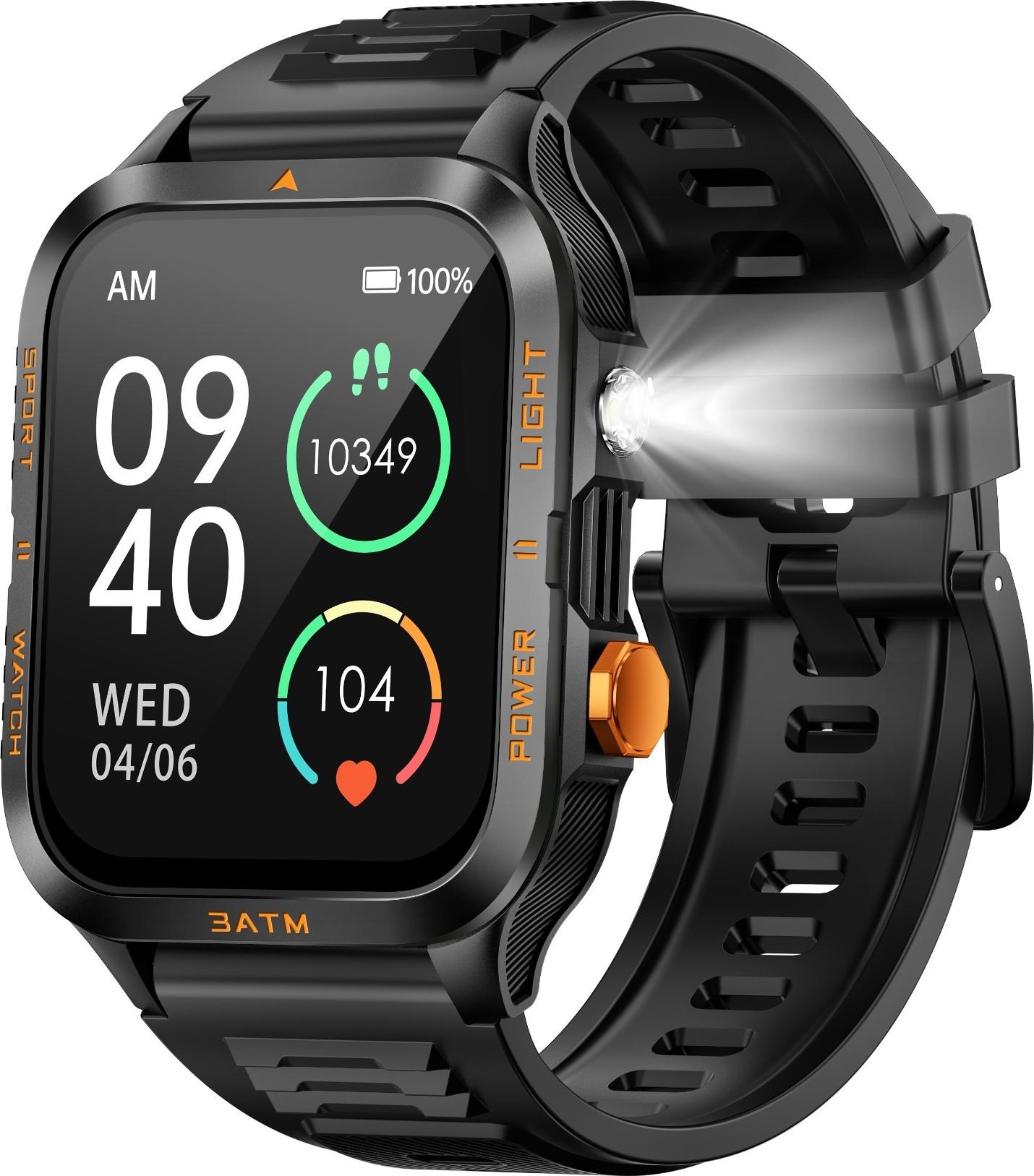 INF Smartwatch mit Licht - Fitness Tracker, Herzfrequenz & Schlafüberwachung Schwarz+Gelb 403590