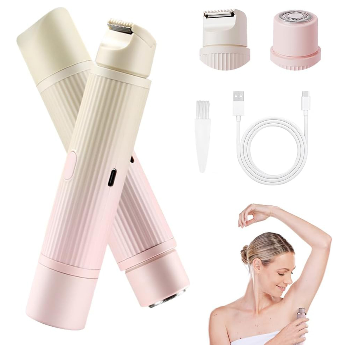 Dopwii Elektrische Rasierer, Elektrischer Rasierer für Frauen, Elektrischer 2-in-1-Epilierer, Elektrischer Rasierer für den Intimbereich der Frau, wasserfest KAUF-WOHN-HB1053-20