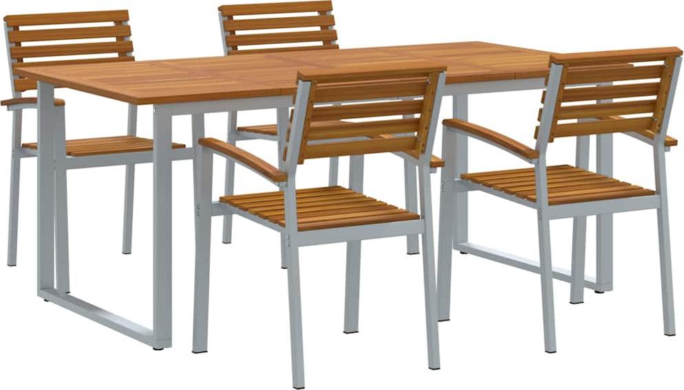 vidaXL Záhradný jedálenský set 5 ks sivý a hnedý akáciový masív