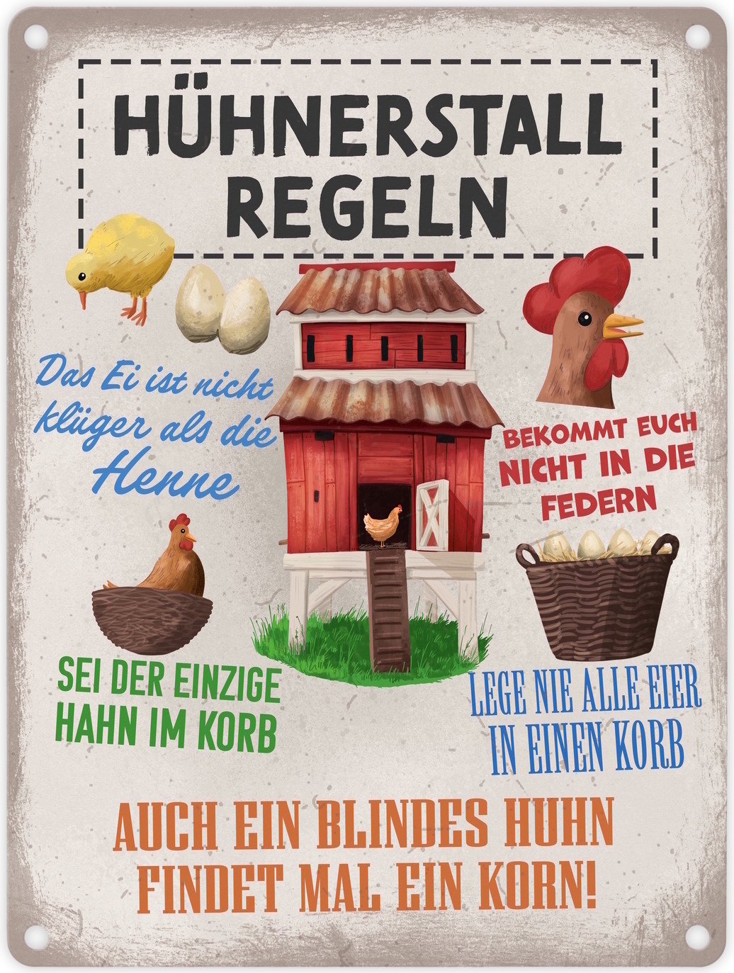 speecheese Hühnerstall Regeln Metallschild in 15x20 cm für Hühnerhalter