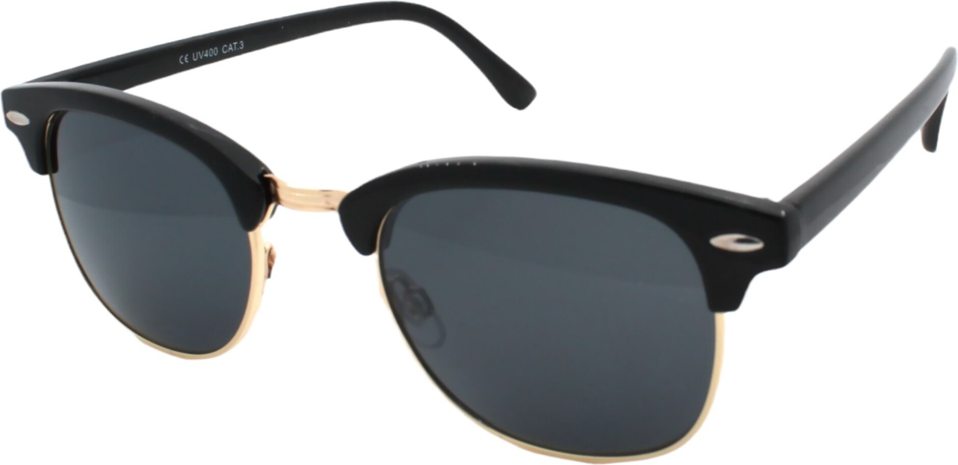 Rennec Browline Sonnenbrille Polarisiert Getönt Schwarz Gold Retro Vintage Design Brille Metallbrille Getönt Markenbrille R-C3-Schwarz-Polarisiert