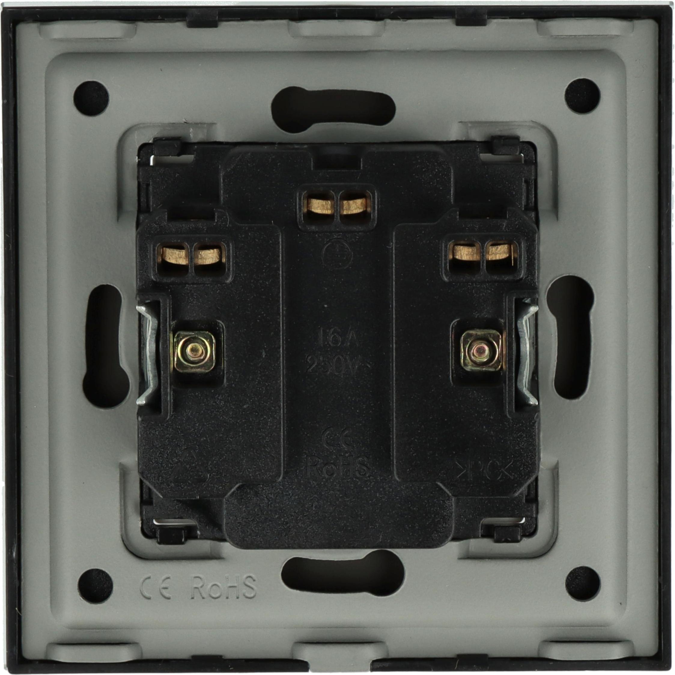 Smart Home Doppelte schwarze 230V-Stiftsteckdose mit Glasrahmen__