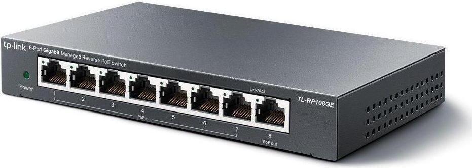 TP-Link Gigabit Reverse PoE Switch 8 Ports, Webmanaged, Metallgehäuse TL-RP108GE
