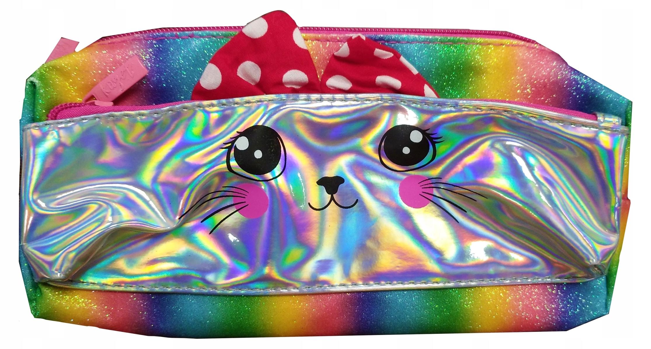 Kayet Glänzendes Regenbogen Federmäppchen Katzenmotiv