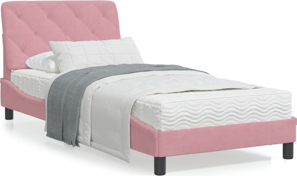 Möbel Bettgestell mit Kopfteil Rosa 90x190 cm Samt - Klassische Betten 3207898