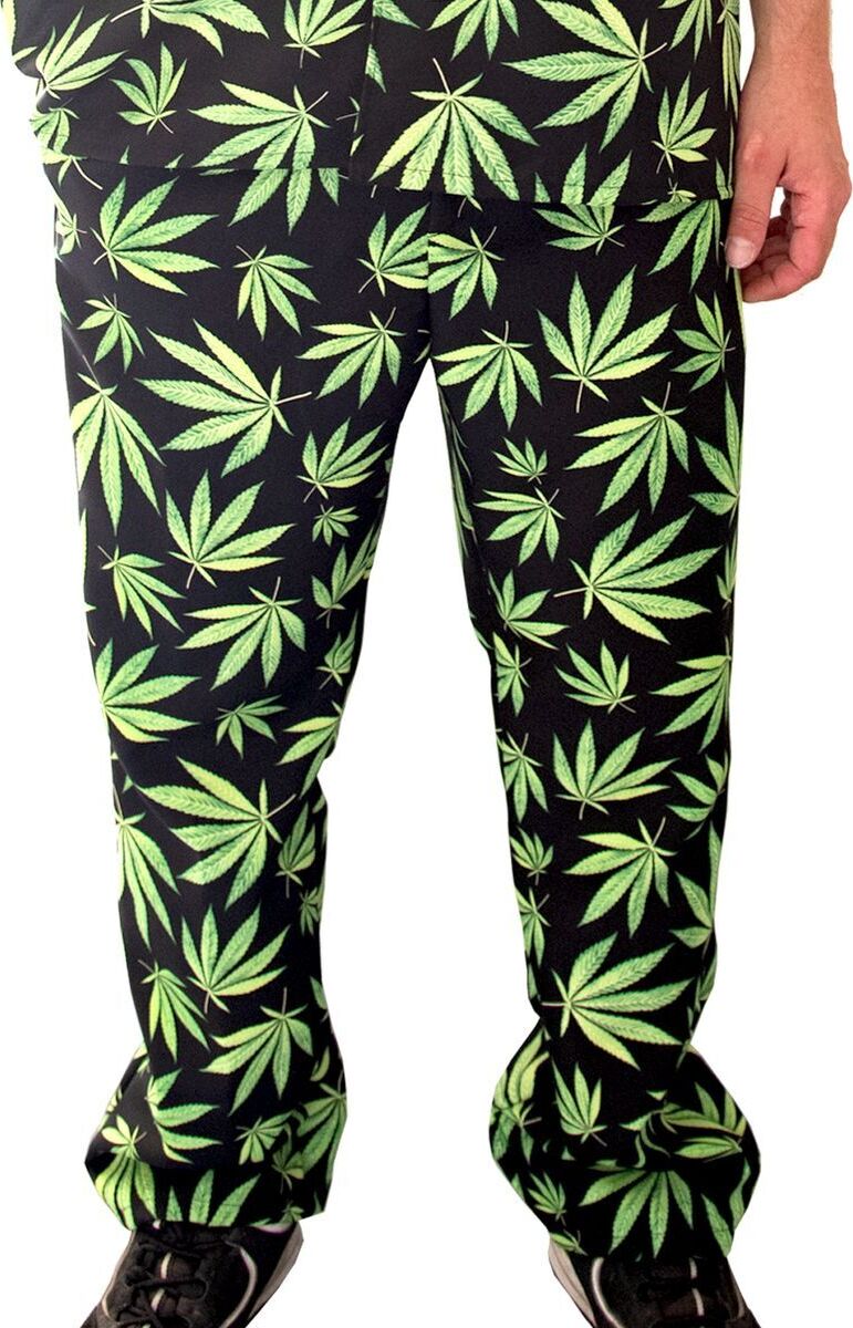 Krause & Sohn GmbH Cannabis Hose lang schwarz & grünen Hanf-Blättern für Herren