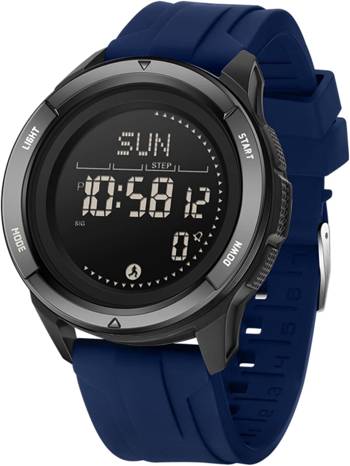 BIEWO Multifunktionale Herren Militär Sportuhr Digital 5ATM Wasserdicht Fitness Uhr mit Kompass Metronom Kalorien Stoppuhr Schrittzähler Laufuhr