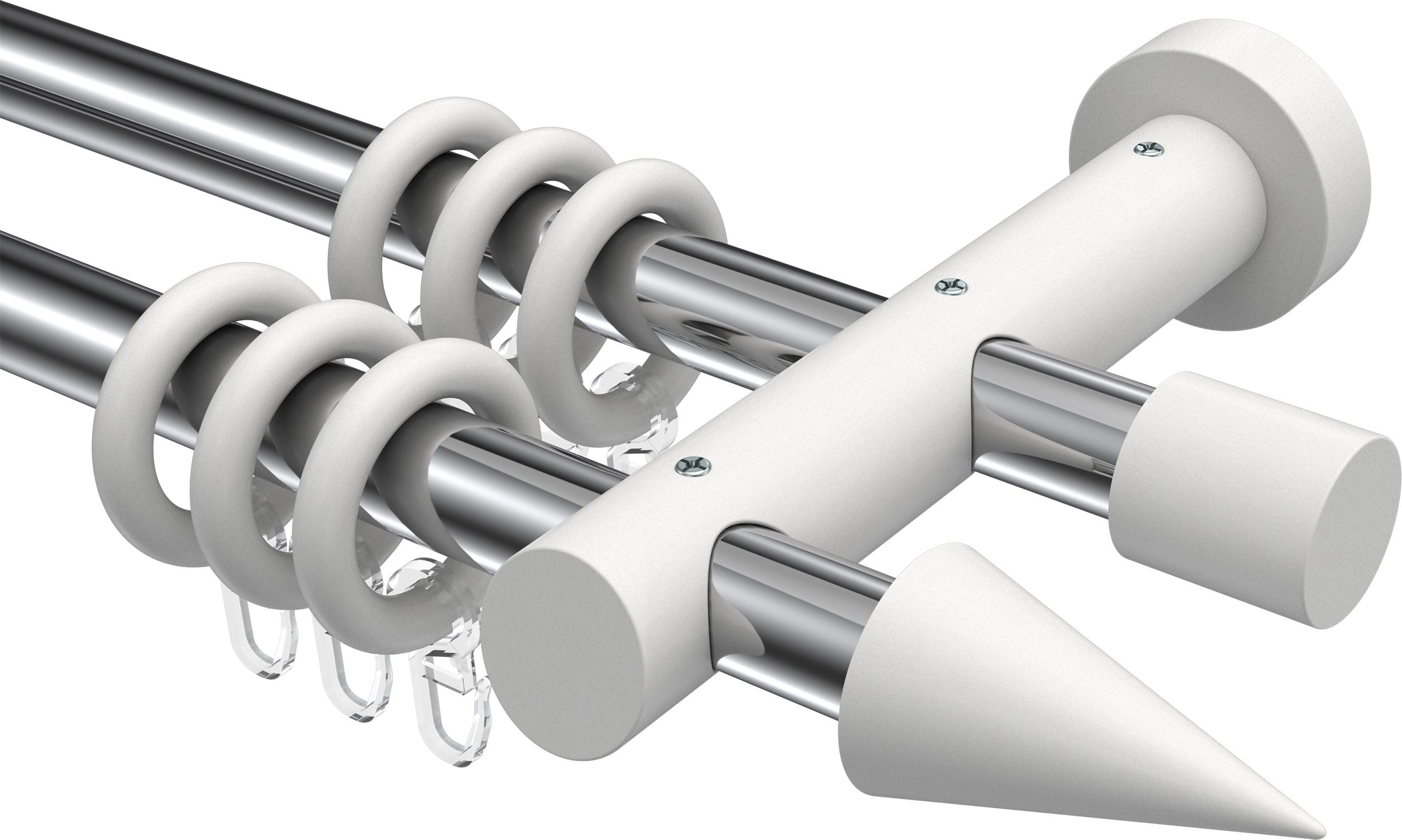 Interdeco Gardinenstange / Vorhangstange Chrom / Weiß, Typ Talena Siveo (Kegel), 20 mm Ø 2-läufig, 100 cm 10201428-101232_KLA