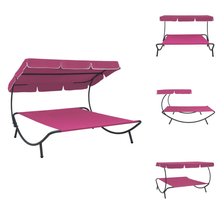 vidaXL Záhradné lehátko so slnečnou strieškou ružové - Lehátka