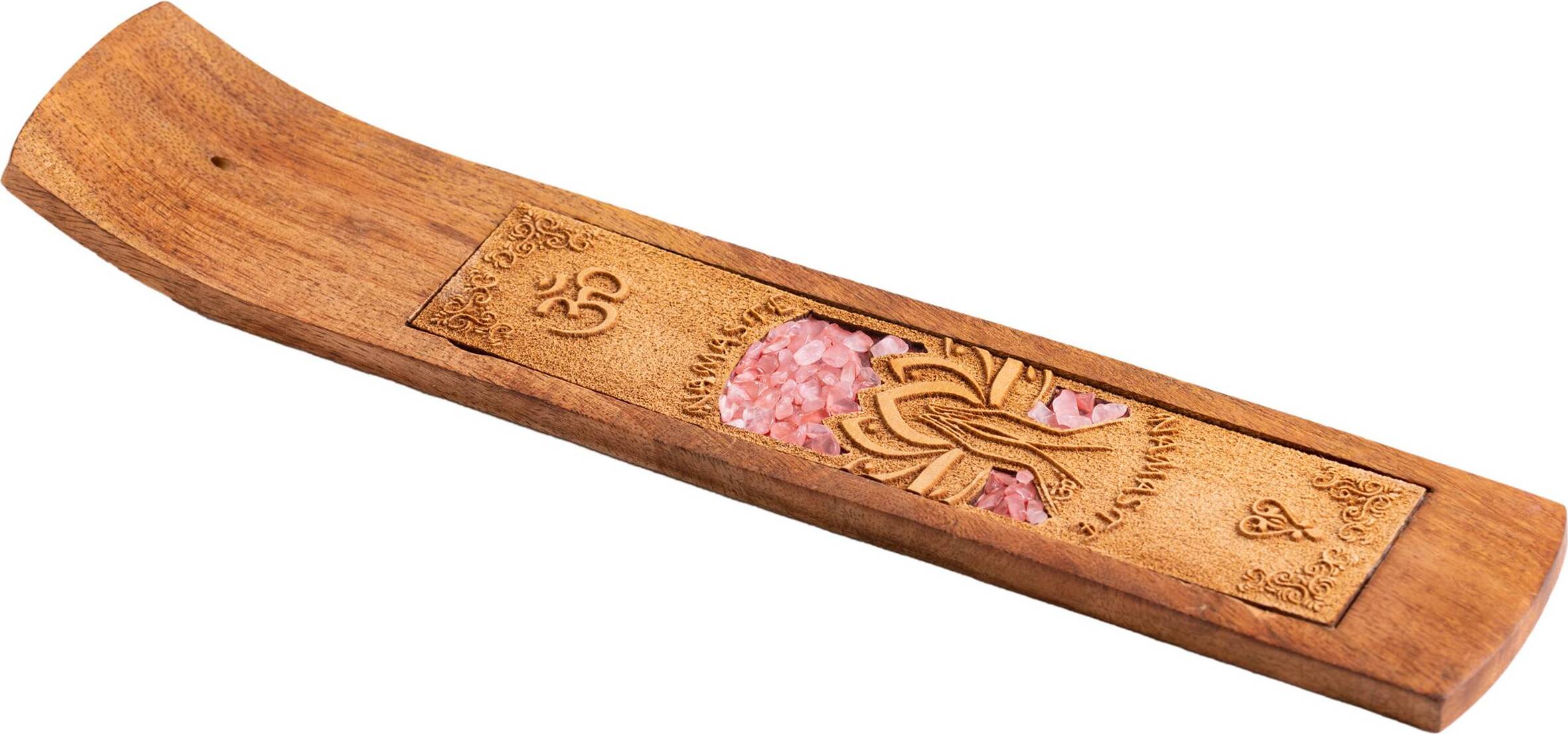 NKlaus Räucherstäbchenhalter Namaste mit Rosenquarz 26x5cm Räucherstäbchen Holzhalter