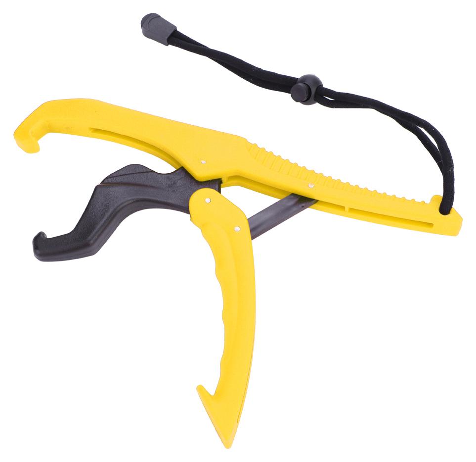 Gistuch Angelgreifer-Ausrüstungswerkzeug, ABS-Griff, Tackle-Halter, Fischklemme mit verstellbarem Seil (Gelb, S)