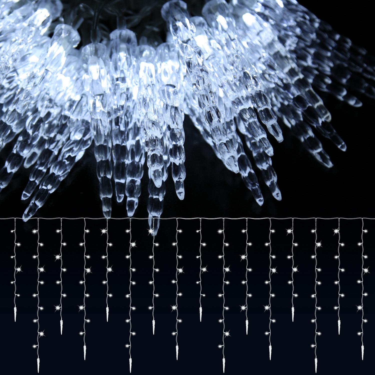 LED Eiszapfen Lichterkette Außen – 40 LEDs, 5m + 5m Zuleitung, IP44, 8 Modi, Kaltweiß Lichterkette Außen 5 M IP44