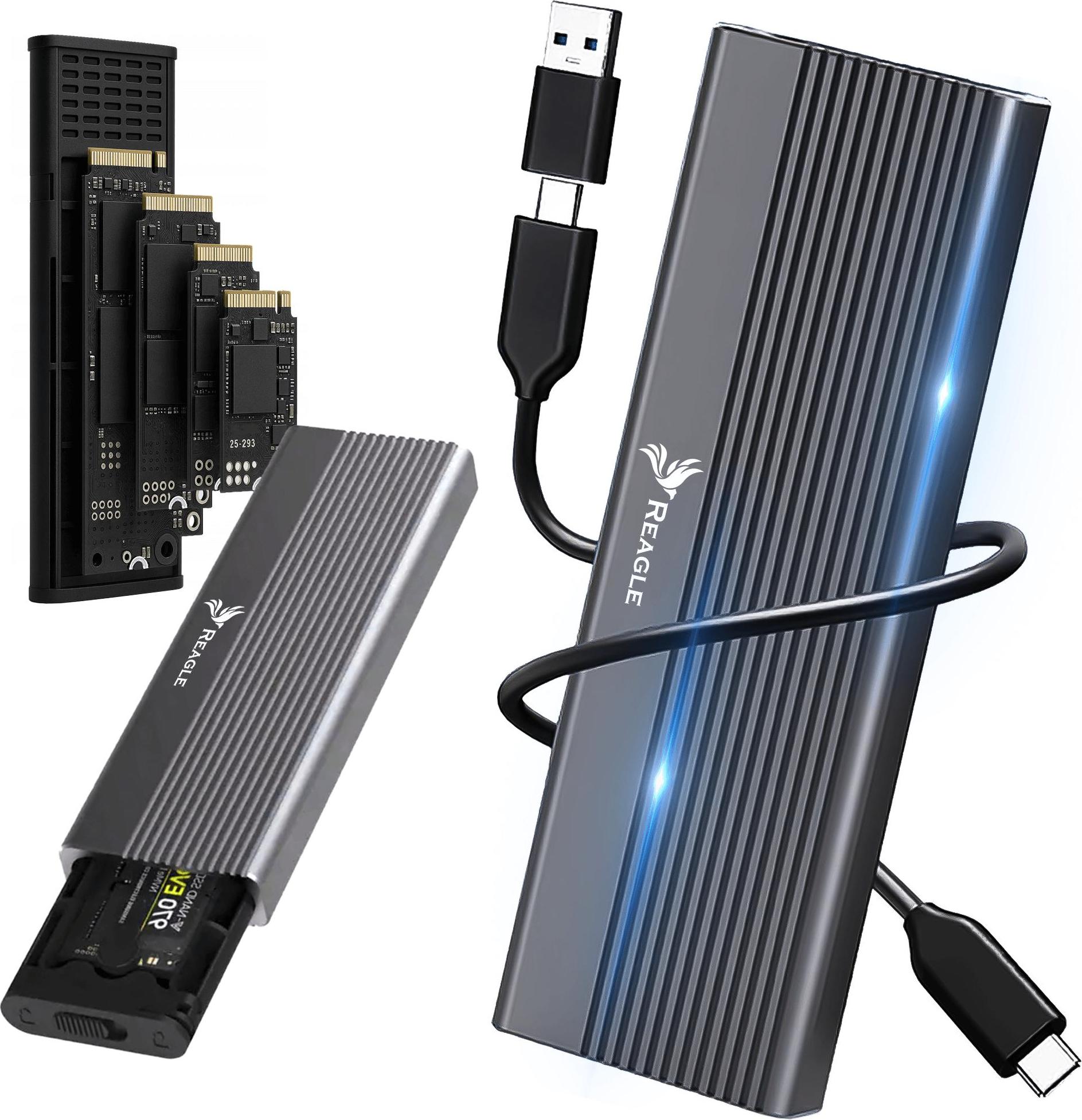 REAGLE GEHÄUSE FÜR M.2 NVME PCIE SSD-ADAPTER, 2-IN-1, USB-C 3.2, 10 GBIT/S, M.2-STECKPLATZ Übertragungsgeschwindigkeit 10 Gbit/s