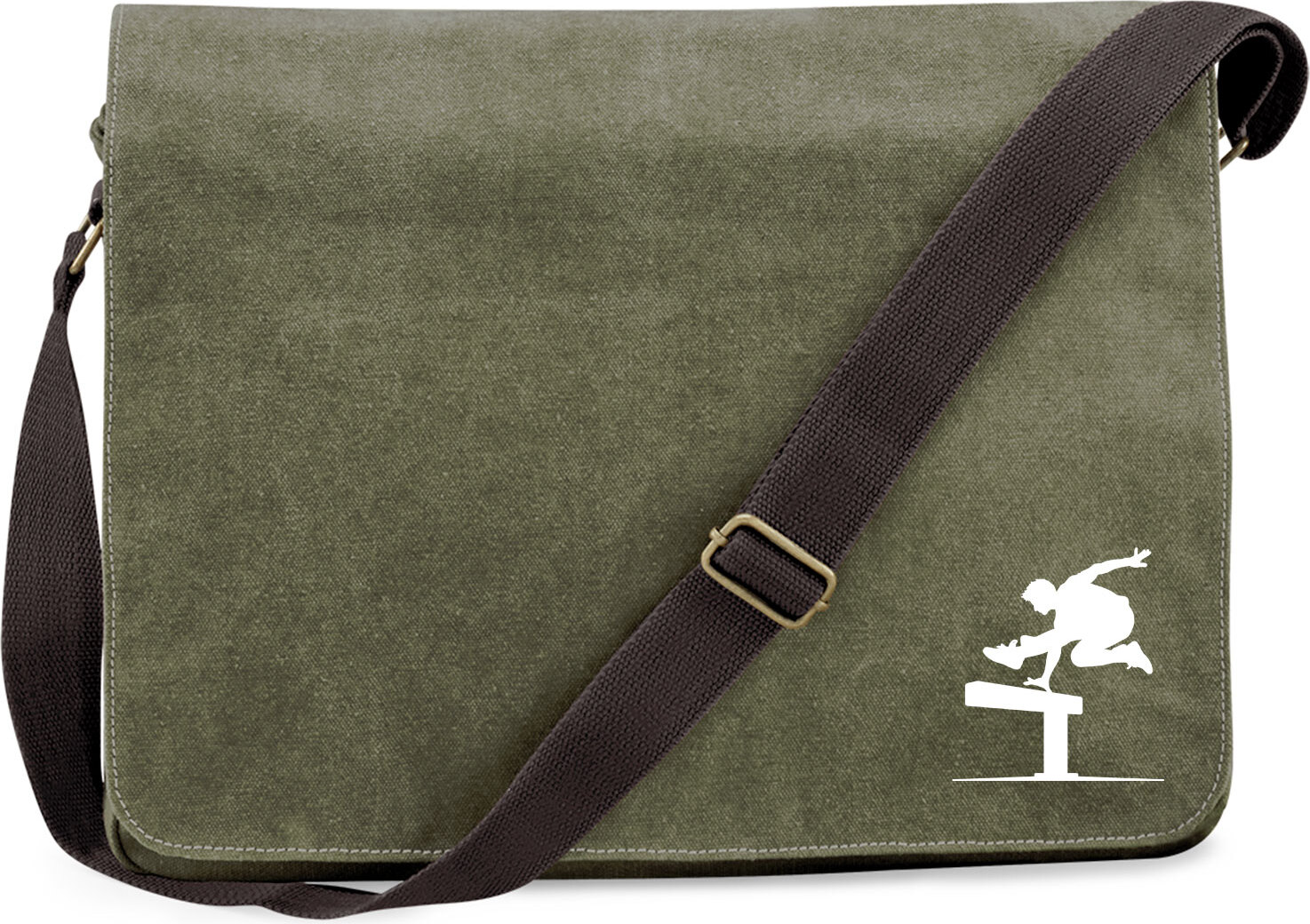 Hellweg Druckerei Huuraa Schultertasche Parkour Freerunning Geschenk 14 Liter Military Green Canvas Parkour Mitbringsel 3821CUT-VMIL