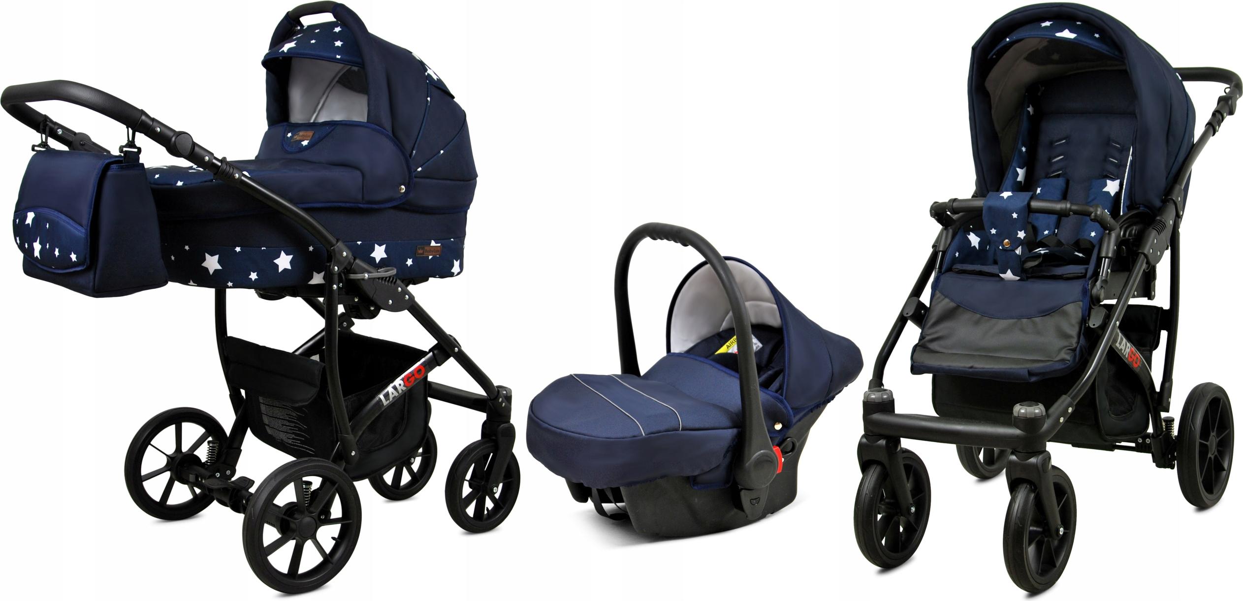 BabyLux Largo | 3in1 Kinderwagen Set | Navy Blue Star | Kombikinderwagen | Kinderwagenset | Bug