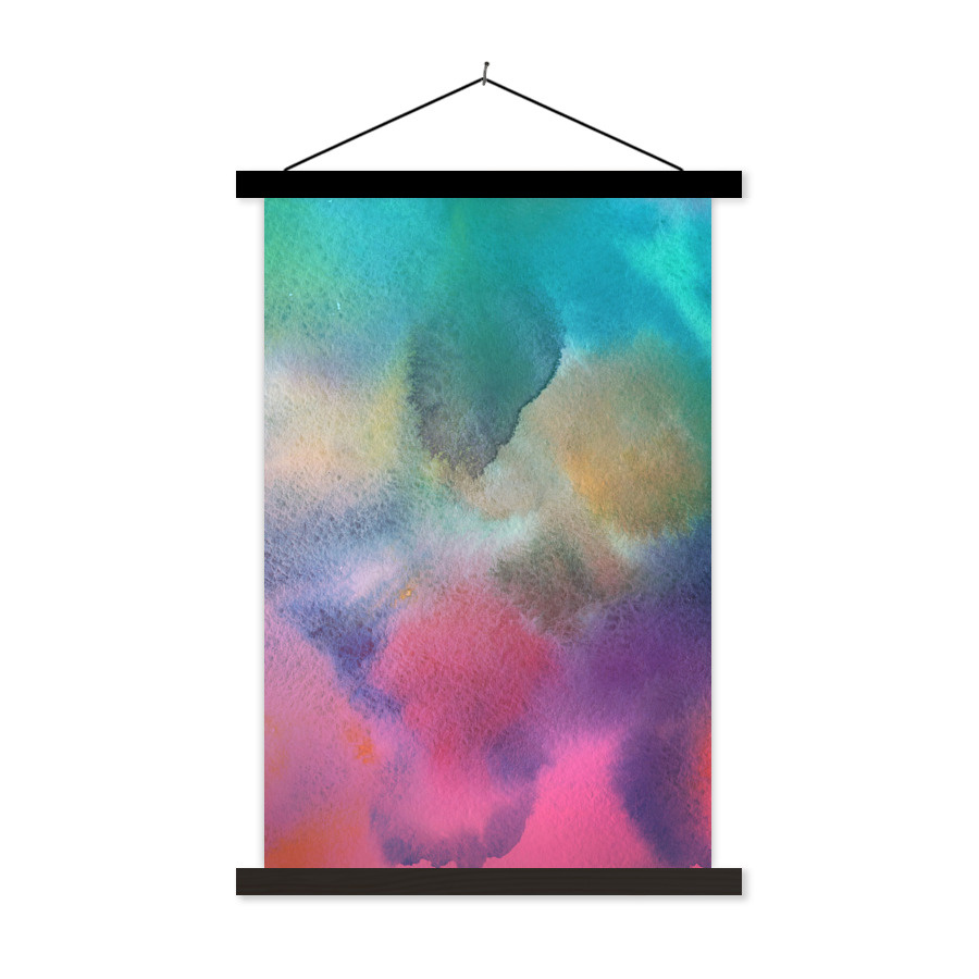 MuchoWow Textilposter - Aquarell - Grün - Lila - Rosa - 120x180 cm - mit schwarzen Rahmen