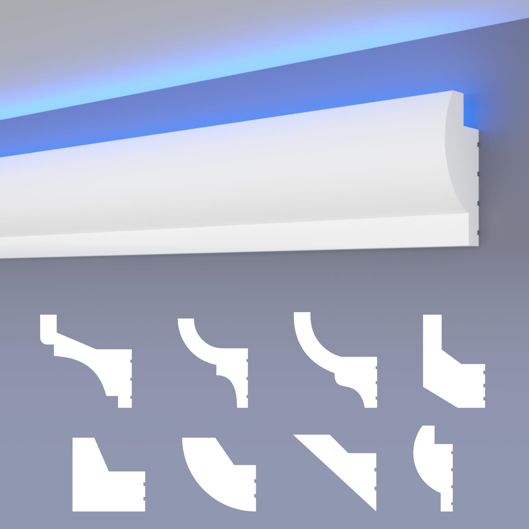 HEXIMO LED-Schattenfugenprofil Stuckleisten, indirekte Beleuchtung XPS Styropor-Trockenbaudecken-Schattenfugenprofil Trockenbau-Schattenfuge (Muster HLED 28) 95853