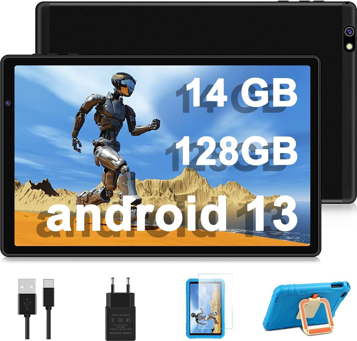 AOCWEI 10 Zoll Kinder Tablet X500 Kinder Tablet, 14GB + 128GB (512GB TF) Android 13 Kinderfreundliches Gehäuse, Octa-Core, 5GWIFI, 5MP 8MP