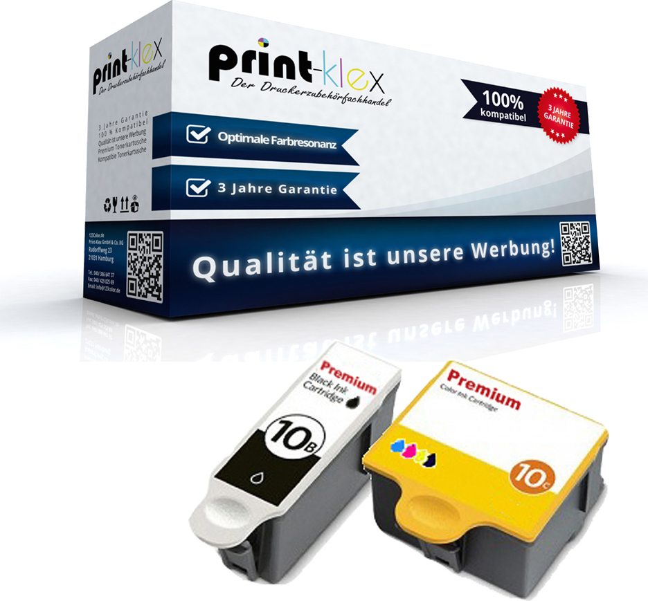 Print-Klex GmbH & Co.KG 2x Kompatible Tintenpatronen für Kodak Easyshare 5000 Series Easyshare 5100 Easyshare 5300 Easyshare 5500 Easyshare 6150 8955916 NO 10 8955916 NO10 BK CMY - Color Pro Serie AMH-KODAK10-A41