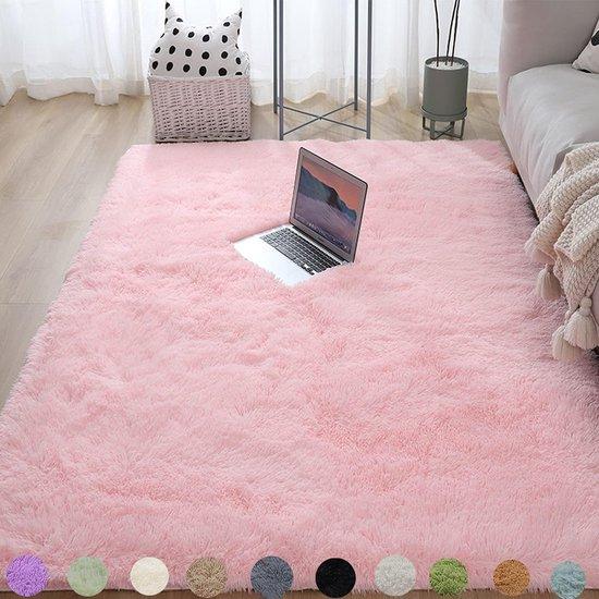 Famanu Teppich für Mädchenzimmer, flauschiger rosa Teppich, rutschfeste Teppiche für das Wohnzimmer, kleine Teppiche für das Schlafzimmer, hochwertiger Teppich