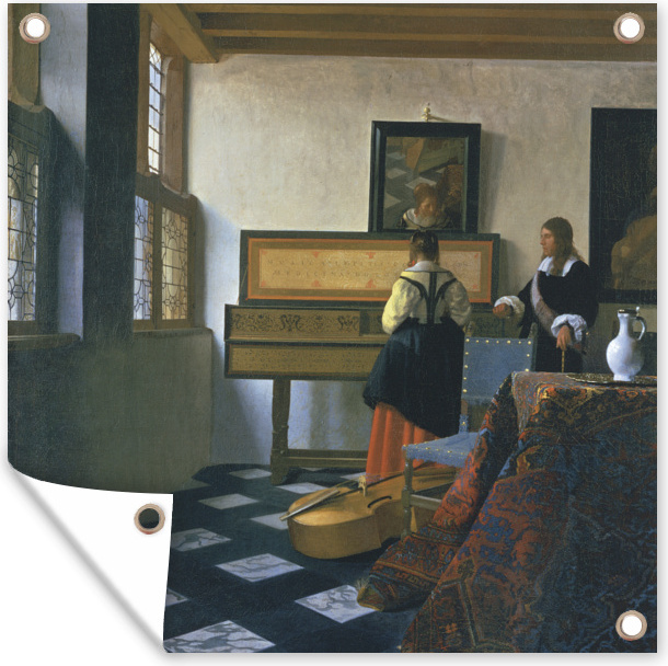 MuchoWow® 100x100 cm Outdoor-Poster Gartendeko Sichtschutz Garten Poster für den Garten Die Musikstunde - Johannes Vermeer 133|322750969