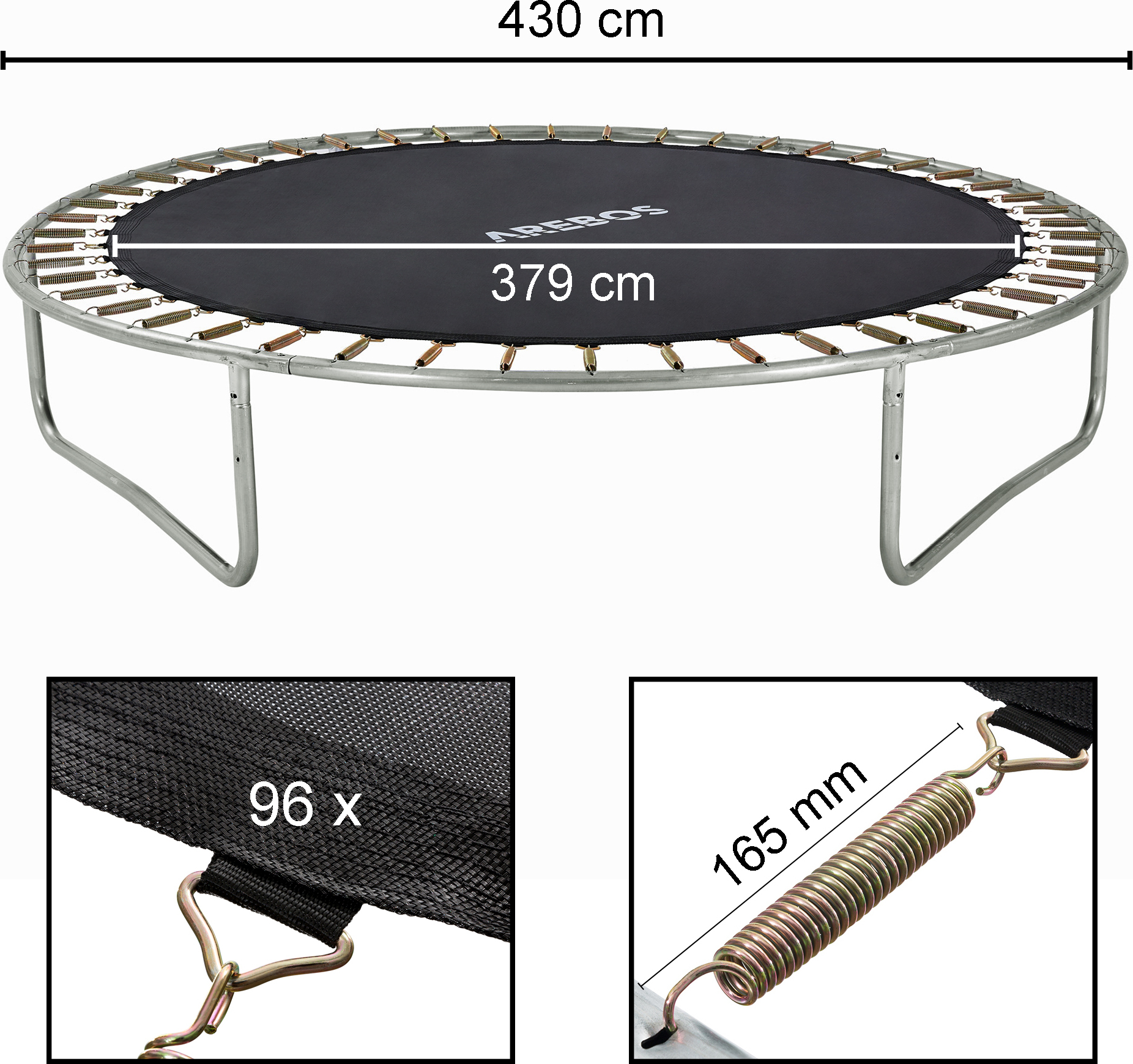 Skákacia podložka AREBOS Ø 379 cm pre trampolíny s Ø 430 cm 165 mm pružiny 96 očiek