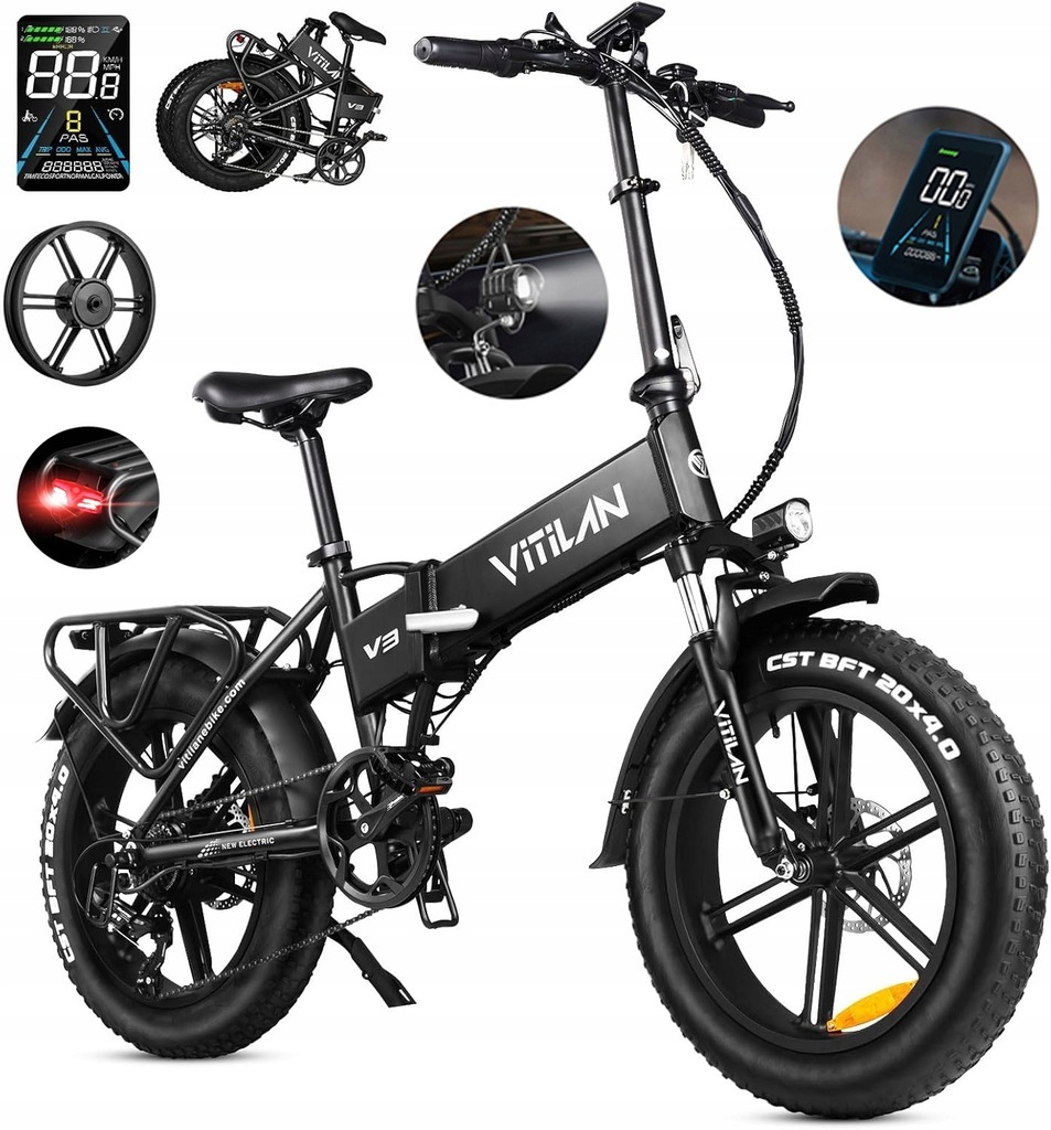 VITILAN skladací elektrický bicykel V3 2.0 e-bike trekkingový bicykel e-city bike 48V13AH 20 "čierny 120KM