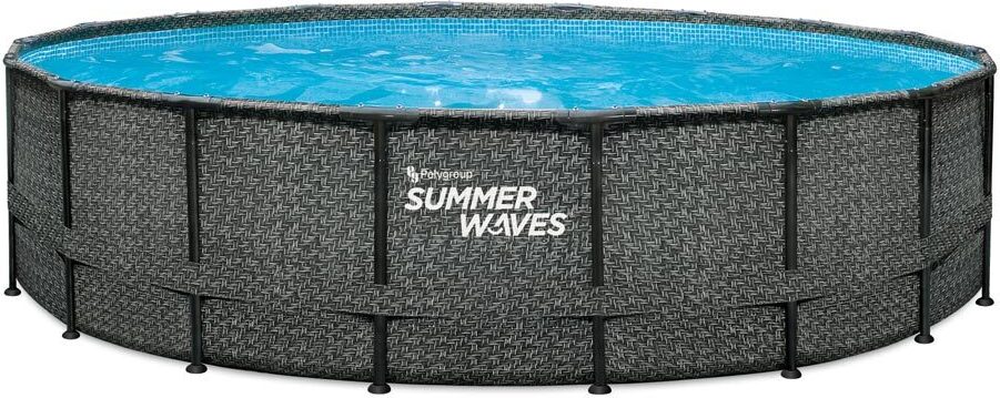 Summer Waves Elite Frame Pool nadzemný bazén kruhový kompletný set ratanový vzhľad sivý Ø 549x132 cm