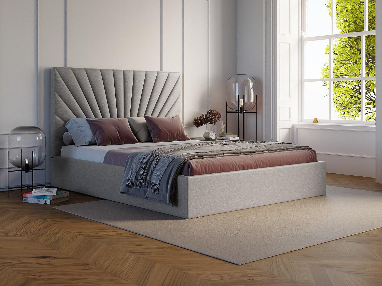 Vente-unique Bett mit Box 140 x 190 cm - Stoff - Hellgrau - RILIODA Pascal Morabito