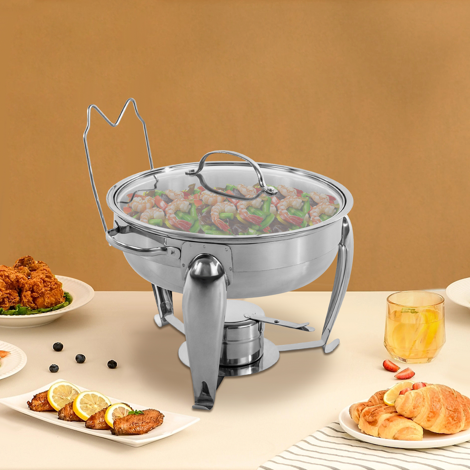 GreatDEshop2021 Edelstahl Chafing Dish, Chafing Dish Buffetwärmer, Buffet Server und Wärmer, Chafing Dish mit Löffel JJFTIW-001000-WL