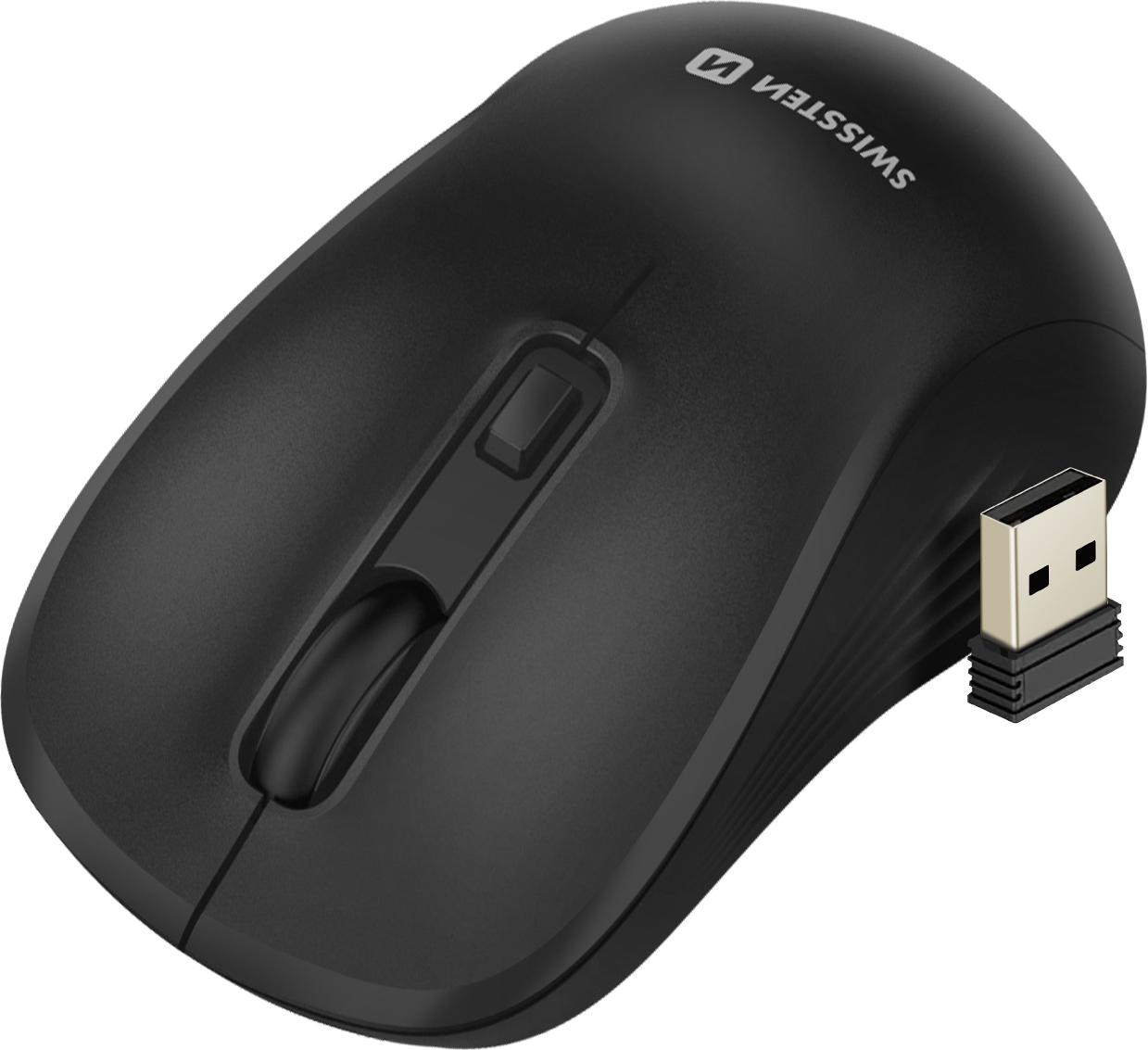 Swissten, Kabellose Büro Maus PC & Mac DPI Einstellbar, Schwarz 59107310