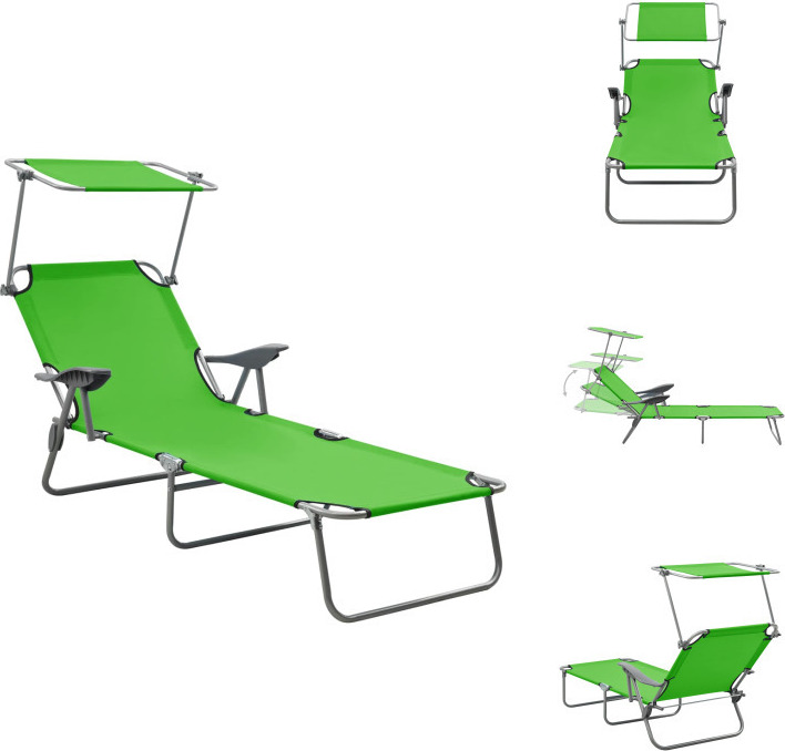 vidaXL Lehátko s ochranou proti slnku oceľovo zelené - Lehátka