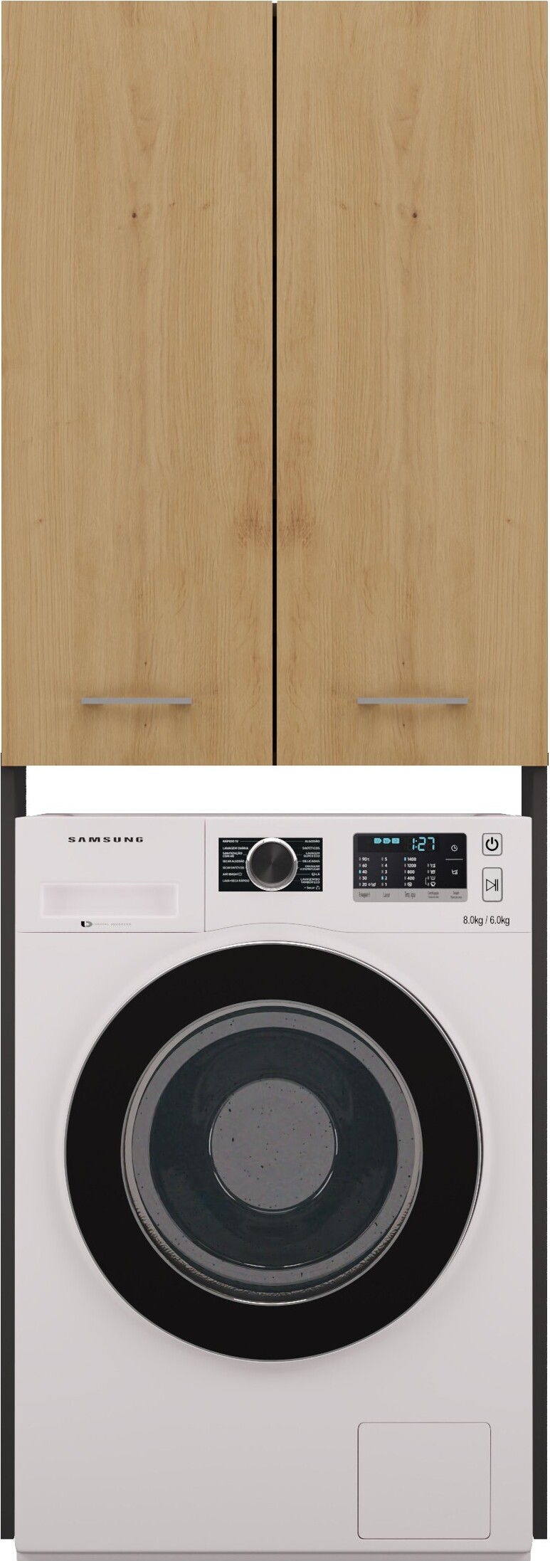 Armoire Haute Pour Machine à Laver - Meuble De Rangement Salle De Bain Blanc Brillant 64x30x180 Cm, 2 Portes & 4 Étagères