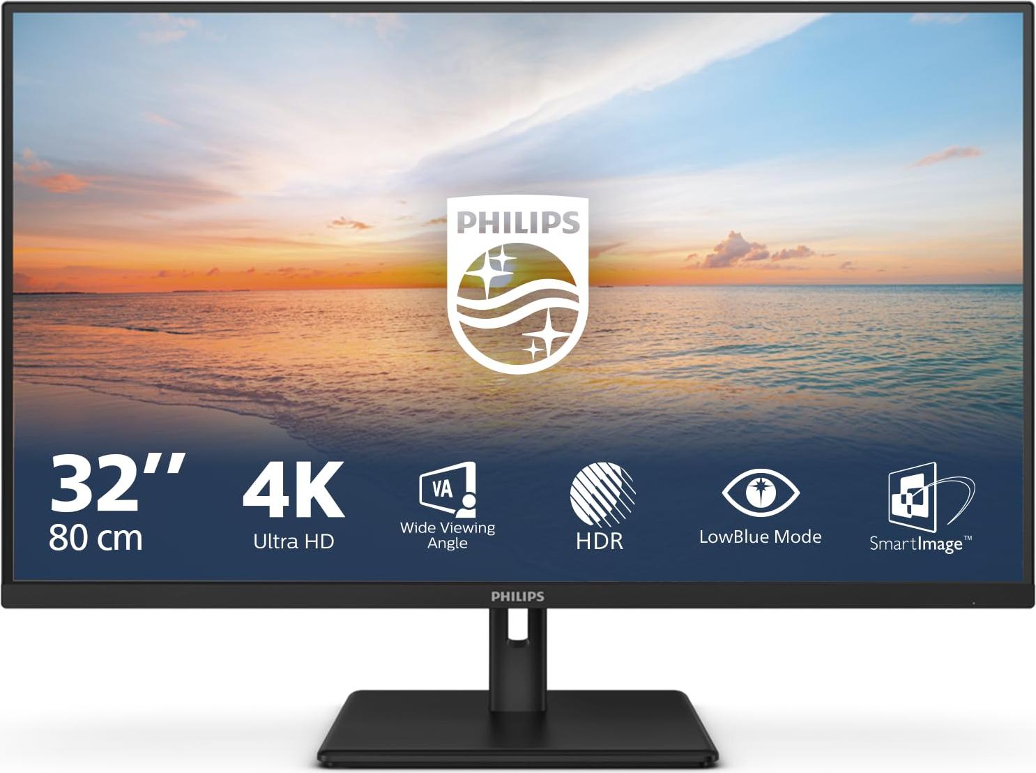 Philips 1000 series 32E1N1800LA/00, 80 cm (31.5"), 3840 x 2160 px, 4K Ultra HD, LCD, 4 ms, Čierna