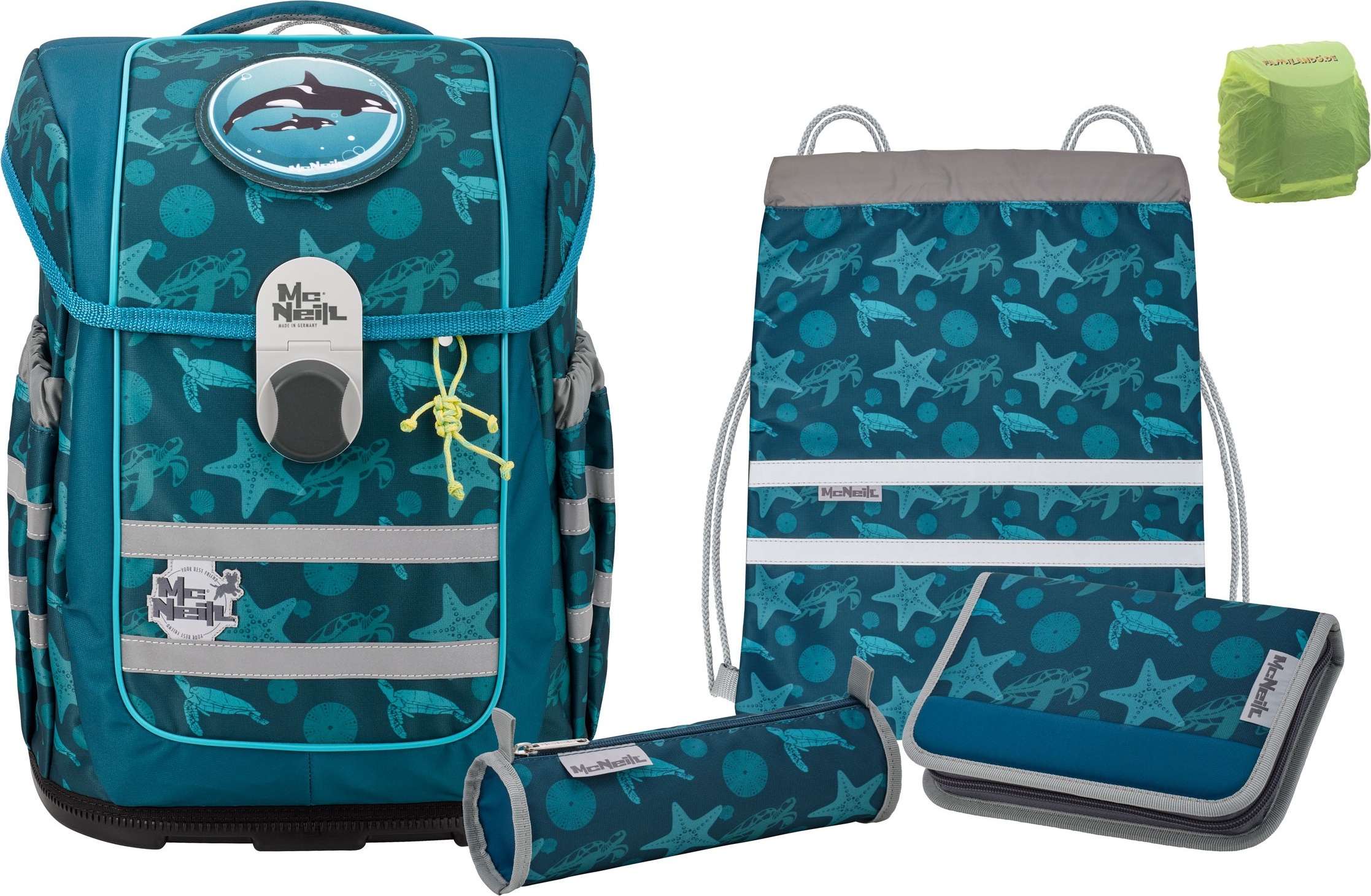 McNeill SEALIFE Schulranzen McOcean inkl. Federmappe, Schlamper, Turnbeutel und Motivmagnet